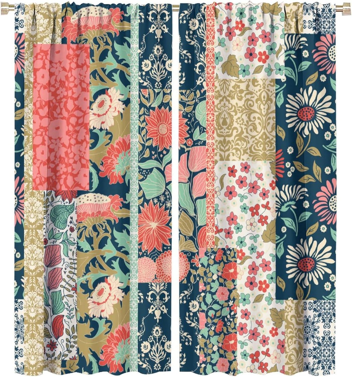 Home Office England - Boho Patchwork Floral Curtains, Retro England