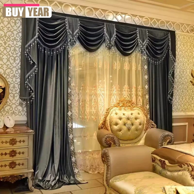 Home Office Buy - European Luxury Grey Velvet Curtains For