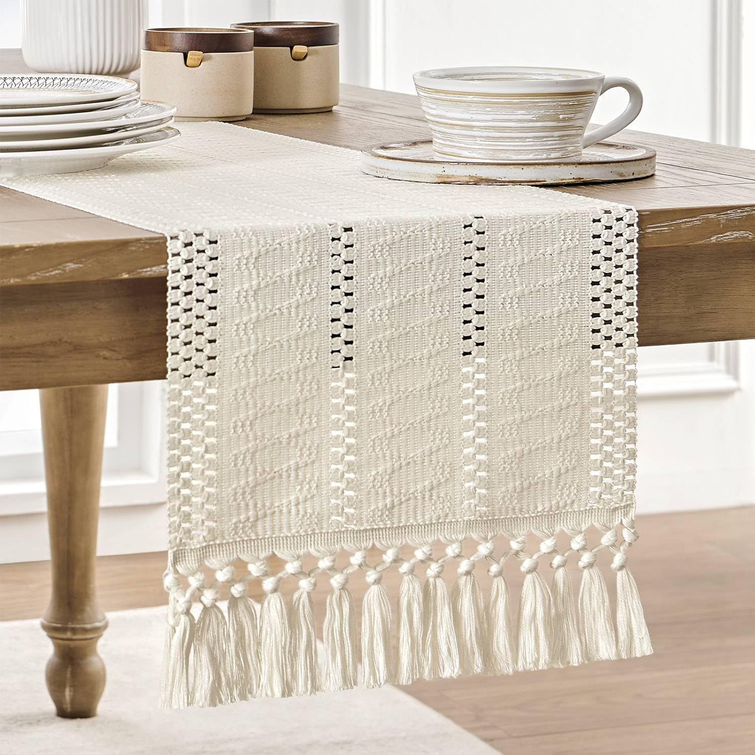 Beige Boho Linen Table Runner  - đánh giá và giá Home Office News